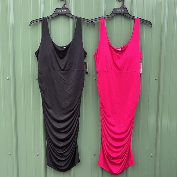 Sofia Womens Body Sculpting Ruched Tank Dress, Below Knee Length 2-Pack Size XXL - Picture 1 of 10